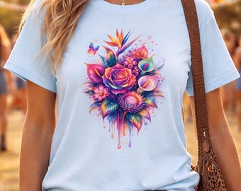 Vibrant Abstract Flower T-Shirt, Psychedelic Floral Art Tee, Unisex Graphic Shirt