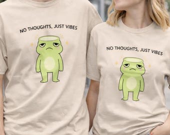 Frog Meme Shirt, No Thoughts Just Vibes Graphic Tee, Unisex Cotton T-Shirt