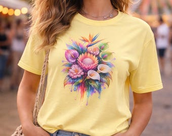 Psychedelic Floral T-Shirt, Colorful Abstract Art Tee, Unisex Streetwear Festival Outfit