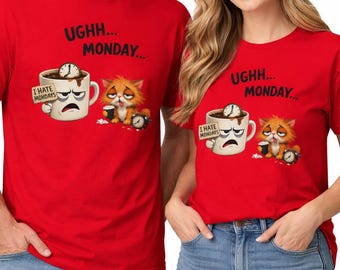Ugh Monday Cat Coffee Mug T-Shirt, Sarcastic Office Humor Tee