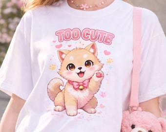 Oversized Puppy T-Shirt, Kawaii Dog Graphic Tee, Organic Cotton Streetwear