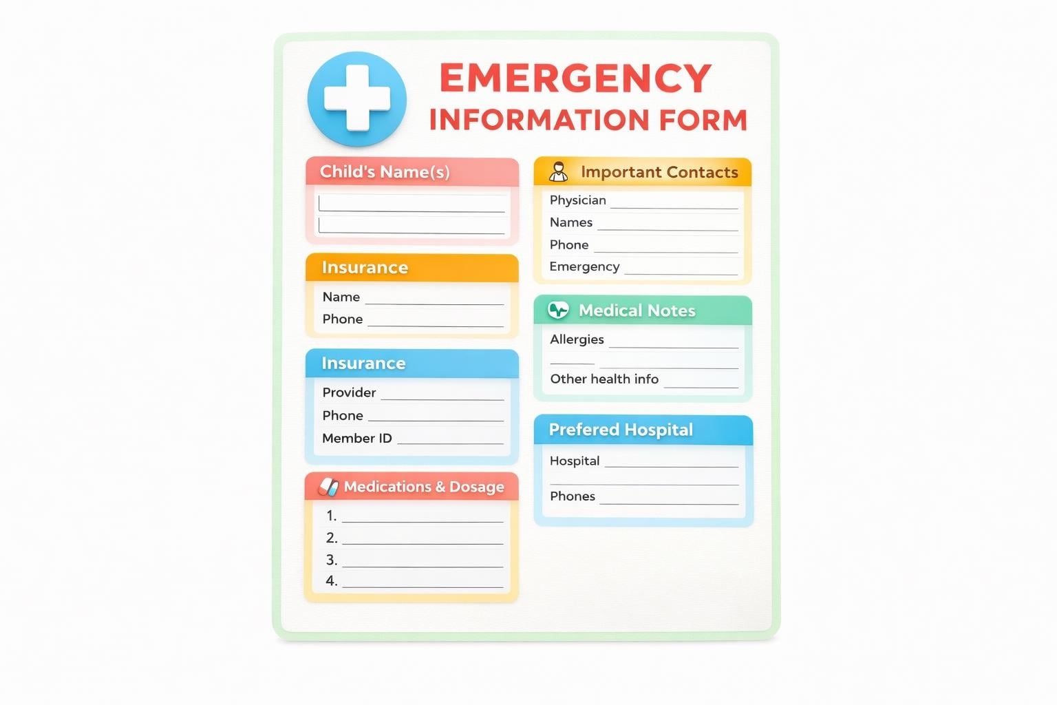 Emergency Child Information Sheet Bundle, Jungle Theme Printable, Babysitter Emergency Form, Caregiver & Daycare Info Sheet, Kids Emergency