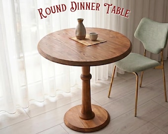 Round Solid Wood Dining Table • Compact Pedestal Kitchen Table