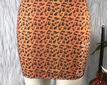 Cat Shapes Leopard Kitty bodycon mini skirt - Orange
