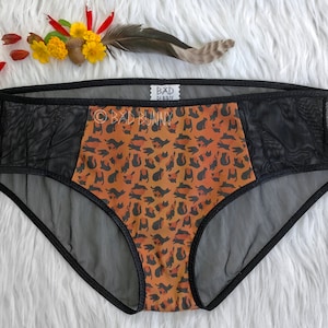 Leopard Kitty sheer panel undies - orange