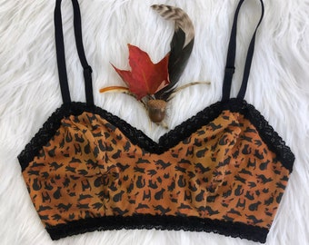 Leopard Kitty Bralette - Orange - Cat-Shaped Spots