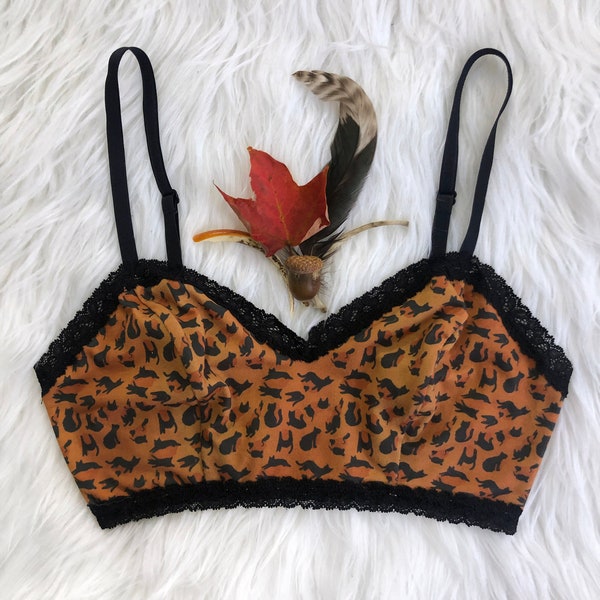 Bralette de leopardo con estampado de gatitos - Naranja - Lunares con forma de gato