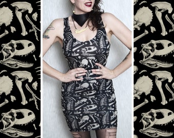 Dinosaur Bones Bodycon Dress - Black - creepy cute
