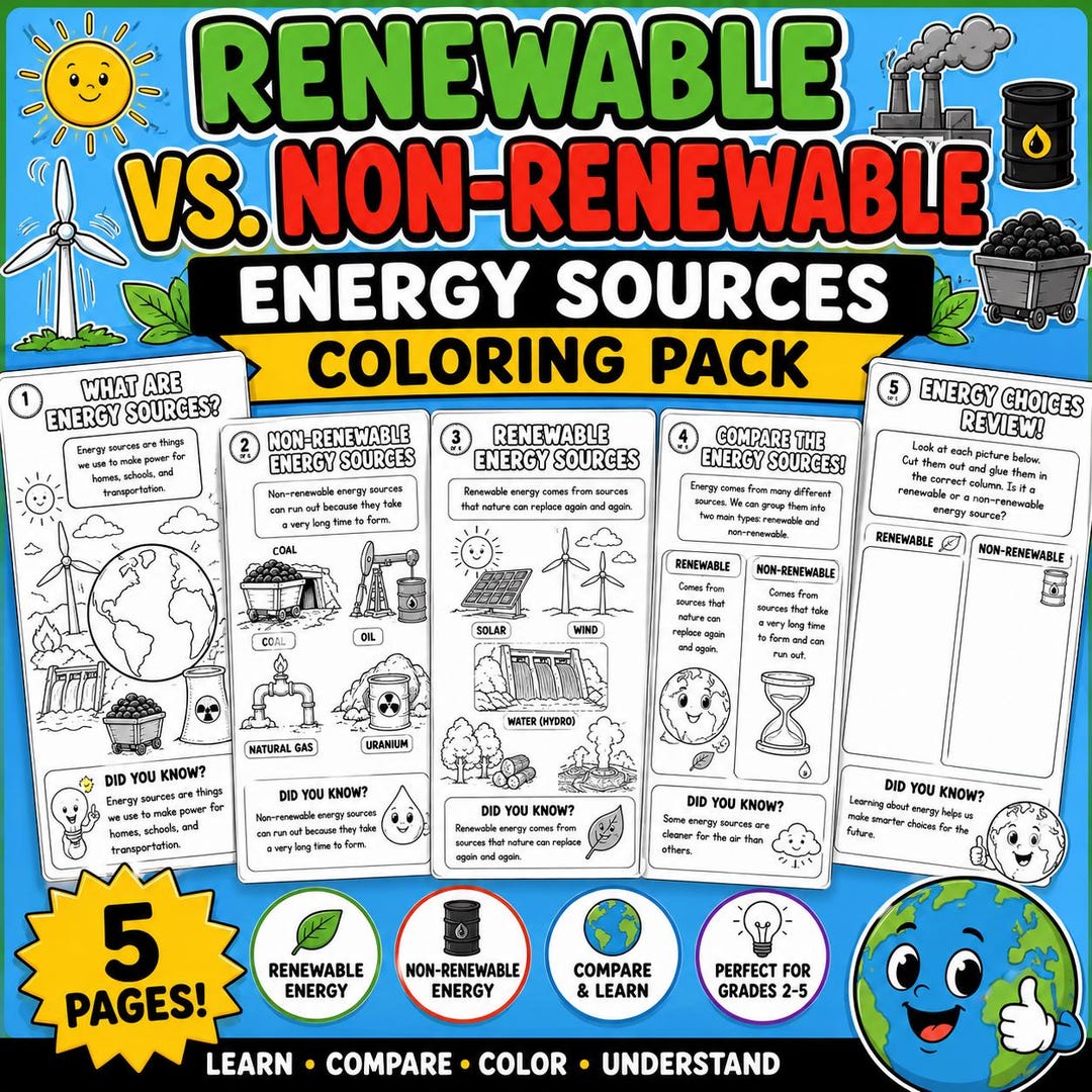 Renewable Vs Non-renewable Energy Coloring Pack | Energy Sources ...