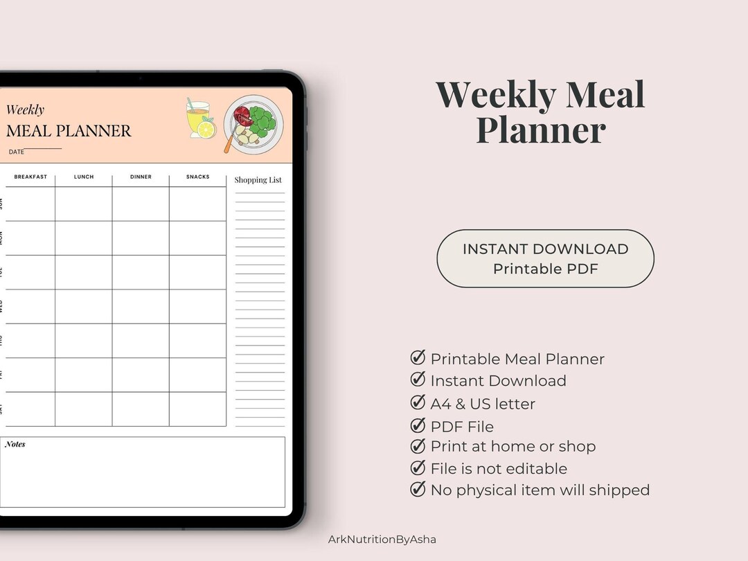 Weekly Meal Planner Printable - Etsy