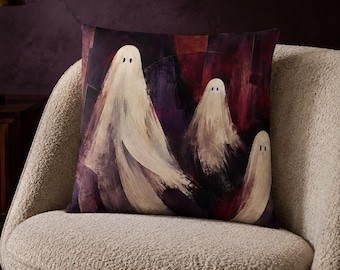 Decorative Halloween Throw Pillow Cover, Moody Ghost Cushion, Gothic Living Room Decor