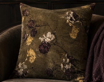 Moody Olive Floral Throw Pillow Cover, Burgundy Botanical Print, Spun Polyester, 18 24 in, Dark Conservatory