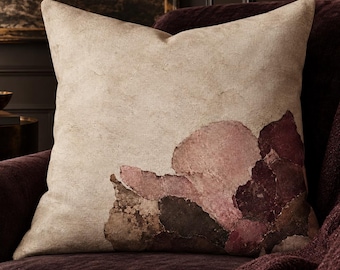Burgundy Floral Pillow Cover, Dusty Rose Abstract Throw Pillow, Neutral Living Room Decor