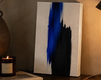 Blue and Black Abstract Canvas Print, Modern Minimalist Wall Art, 12x16 Ready to Hang Gallery Wrap