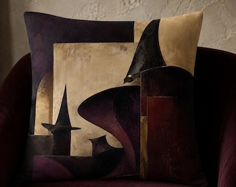 Decorative Halloween Throw Pillow Cover, Abstract Witch Hat Design in Aubergine Livingroom Home Decor
