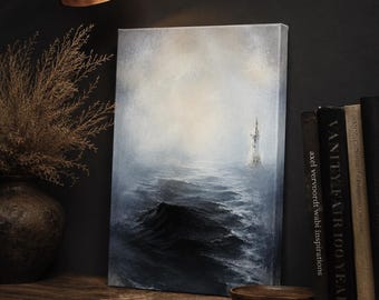 Seascape Canvas Wall Art, Moody Blue Ocean Print, 12x16 Ready to Hang Bedroom or Entryway Decor
