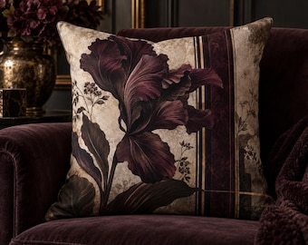 Throw Pillow Cover, Moody Plum Floral Pillow, Luxury Living Room Bedroom Home Office Decor, Designer Cushion Cover, Housewarming Gift