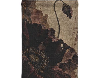Dark Floral Poppy Woven Wall Tapestry, 26x36 Burgundy Vintage Inspired Botanical Art