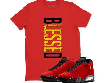 BLESSED Sneaker Tees, Sneaker Label Jordan 14 Challenge Red Sneaker Matching Tee 14s Shirt