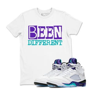 Tee Shirt Matching AJ 5 Grape 2025 To Match Sneaker BEEN T-Shirt, Sneaker Label Jordan 5 Grape White
