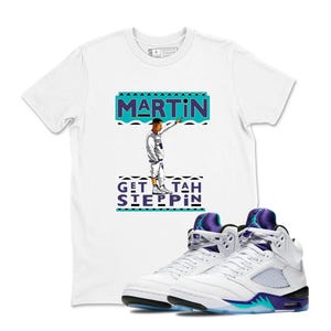 Tee Shirt Matching AJ 5 Grape 2025 To Match Sneaker Sneakerhead Martin T-Shirt, Sneaker Label Jordan 5 Grape White