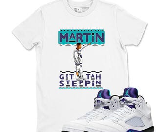 Tee Shirt Matching AJ 5 Grape 2025 To Match Sneaker Sneakerhead Martin T-Shirt, Sneaker Label Jordan 5 Grape White