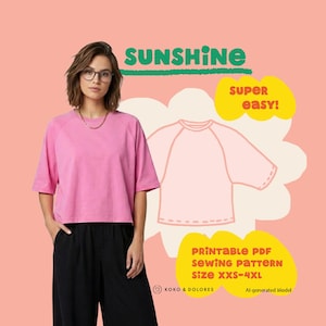 Raglan Tee Sewing Pattern Sunshine | Boxy T-Shirt PDF | Size XXS-4XL Inclusive | Easy Beginner Top | US Letter & A4