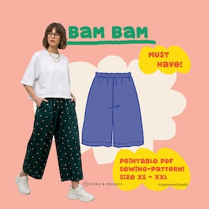 Naaipatroon Bam Bam broek | Maten XS-XXL | PDF-e-book voor het naaien van culottes | Wijde pull-on broek voor dames | A4 & US Letter
