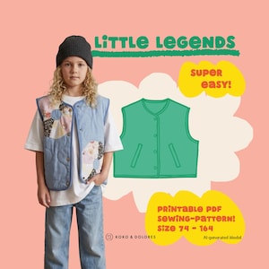 Patrón de costura para chaleco infantil Little Legends | Tallas 74-164 | Libro electrónico en PDF Cómo coser un chaleco | Chaleco acolchado para niños | Tamaños A4 y Carta estadounidense