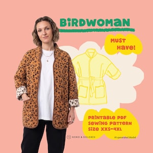 Patrón de costura para chaqueta Birdwoman | Tallas XXS-4XL | Libro electrónico en PDF | Chaqueta acolchada para mujer | Cómo coser una chaqueta estilo Haori | Tamaños A4 y Carta estadounidense