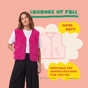 Symönster för damväst Legends of Fall | Storlekar XXS-4XL | PDF E-bok för att sy en quiltad väst | Damväst | A4 och US Letter