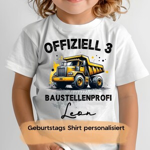 T-shirt d'anniversaire personnalisé sur le thème des chantiers, t-shirt officiel pour le 3e anniversaire d'un garçon, tenue de fête sur le thème des excavatrices, cadeau t-shirt enfant avec nom et âge