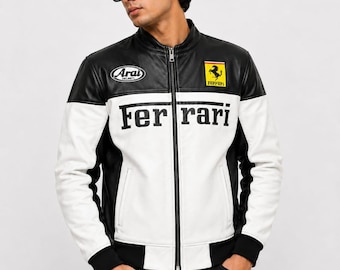 Zwart leren Ferrari F1 Racing-jack, herenbikerjack