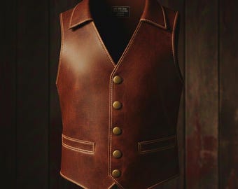 Men's Brown Leather Vest – Vintage Western Waistcoat |Old Money Style| Handmade Claasic Vest