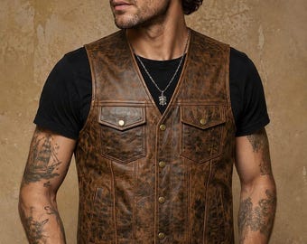Verontrust leren vest heren, western-cowboy bikerstijl