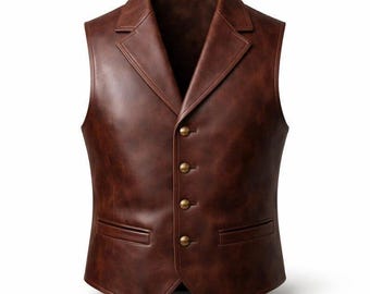 Men’s Brown Leather Vest | Vintage Dress Waistcoat