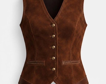 Women’s Brown Suede Leather Vest | Western Vintage Waistcoat
