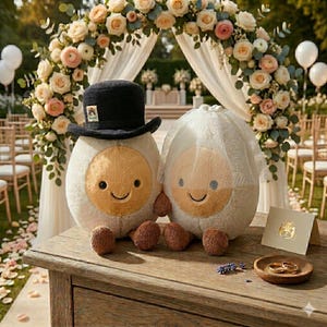 Jellycat Style Egg Plush Set – Bride & Groom Stuffed Toy Couple, Wedding Gift, Soft Plush Dolls
