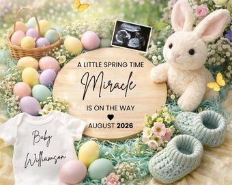 イースター妊娠発表、デジタルベビー、編集可能なテンプレート、Eggspecting Somebunny Floral、イースターベビー発表、春の妊娠、編集可能なキャンバス
