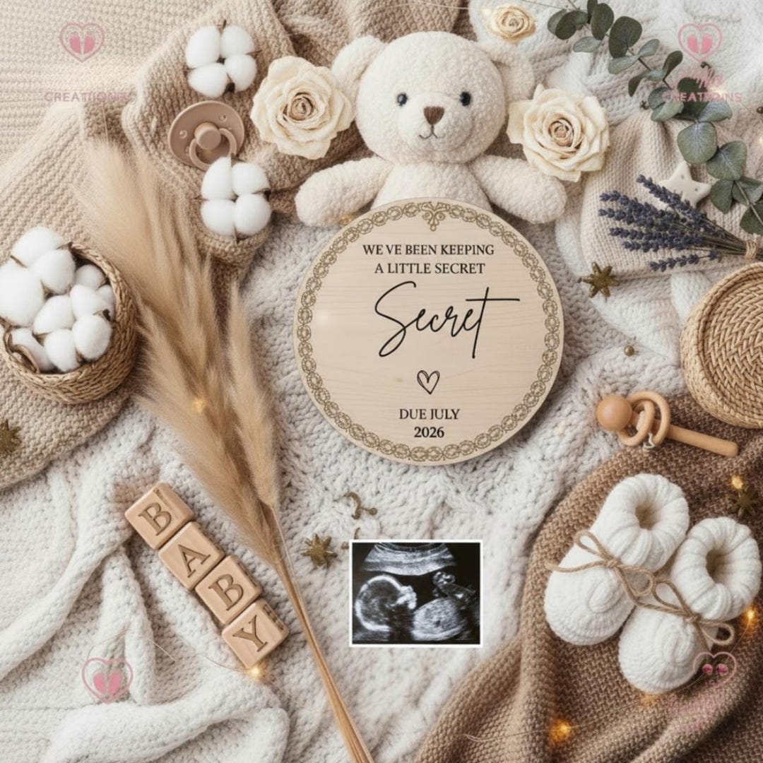 Pregnancy Announcement April 2026, Boho Baby Reveal Template, Neutral ...