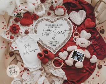Valentine Pregnancy Announcement Digital,Baby Announcement Valentines Day,Little Valentine On The Way,Editable Canva Template,Social Media