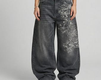 Y2K Inspired Wide Leg Jeans | High Waist Loose Fit Streetwear Pants