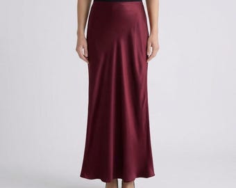 Women Elegant High Waist Satin Long Skirt | A Line Spring Summer Outfit | Minimal Chic Skirt