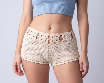 Women's Crochet Beach Shorts | High Waist Boho Cover Up | Lightweight Beachwear Bottoms
