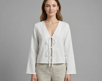 Elegant Stylish Women V Neck Blouse | Lightweight Summer Long Sleeve Shirt | Casual Streetwear Top