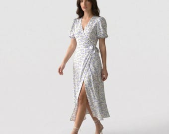 Women Floral Summer Elegant Midi Dress | Stylish V Neck A Line Outfit | Lightweight Casual Dress