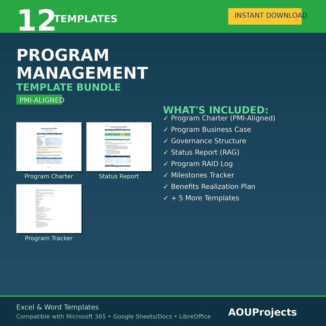 Program Management Template Bundle | Pmi-aligned Charter, Status Report ...