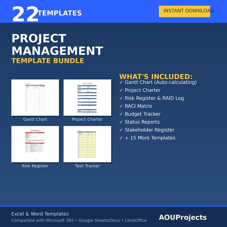 Project Management Template Bundle | Gantt Chart, Charter, Risk ...