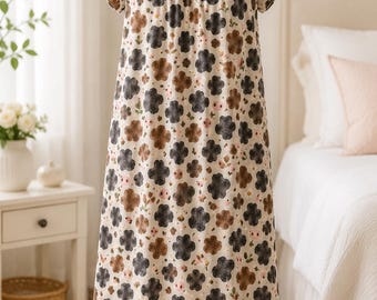 Watercolor Cow Print Fabric by Yard Cotton Twill | Brown Black Spots Floral Accents