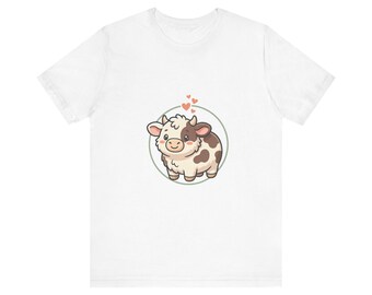 Cartoon Cow T-Shirt | Kawaii Farm Animal Tee, Heart Accents